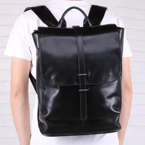 BEARKY Stylish Men Leather Laptop Backpack Custom Color Embossed Black Vintage Flap Daypack Manufacturer