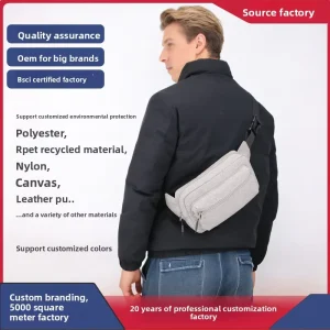 BEARKY Waterproof Men’s Fanny Pack Heather Grey Oxford Waist Bag Sport Belt Pouch Casual Crossbody Chest Pack Travel Running Bag
