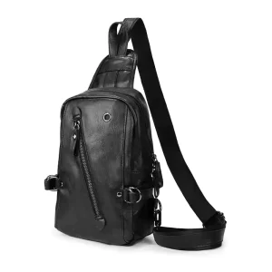BERKY Black PU Men’s Waterproof Durable Zipper Shoulder Bag Leather Chest Bag Sling Bag Fashionable Pure Leather Bags