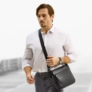 BJIAX Men Genuine Leather Crossbody Sling Bag OEM Custom Logo Waterproof Anti Theft Messenger Shoulder Bag for Business Travel