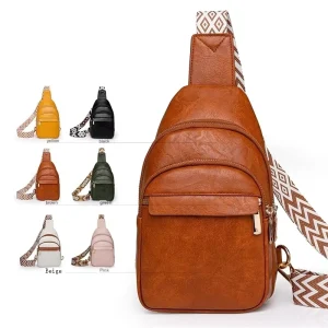 BT22 Women Men’s Outdoor Chest Bags With Vegan Guitar Strap PU Leather Waterproof Crossbody Sling Messenger Bags