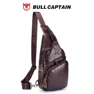 BULLCAPTAIN Genuine Leather Men Chest Bag Business Casual Shoulder Crossbody Bag Men Outdoor Sling Bag Fashionable Men’s Bag