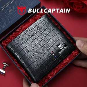 BULLCAPTAIN Men’S Genuine Leather Wallet Multi Card Table Large Capacity Wallet Casual Business Men’S Money Bag Credit Card Bag