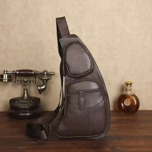 BULLCAPTAIN Men’s Vintage Genuine Leather Anti Theft Messenger Bag Hidden Zipper Pocket Customizable