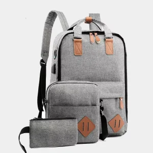 Backpack Men’s Korean Travel Leisure College Student Bag Pack Three Piece Set Multifunctional Laptop Backpack