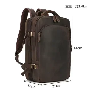 Backpack Men’s Vintage Genuine Leather Large Capacity Briefcase 17-Inch First Layer Cowhide Casual Laptop Travel Bag