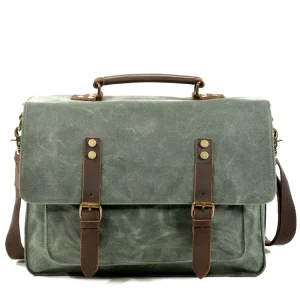 Batik Canvas Leather Crossbody Men’s Retro Casual Waterproof Handbag Daily Business Use Briefcase
