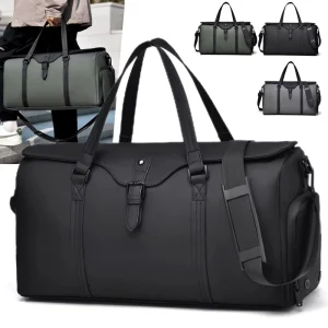 Best 20 Inch Small Black Men’s Faux Leather Duffle Weekender Bag for Women Men Ladies Travel with Laptop and Shoe Compartment