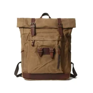 Best Lightweight Modern Elegant Men’s Canvas Leather Travel Backpack Custom Retro Vintage Zipper Closure Anti Theft Polyester