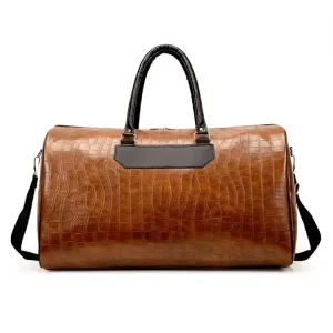 Best Men’s PU Leather Duffel Bag Vintage Travel Weekender Zipper Closure Distressed Style Letter for Sports Overnight Use