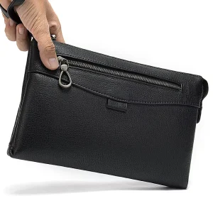 Best Selling Men’s Genuine Leather Vintage Clutch Handbag with Zipper Closure Waterproof for Daily Use