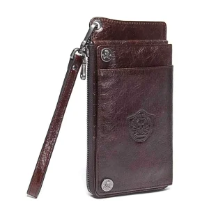 Black Angel Multi Functional Casual Trend Men’s Wallet Cowhide with Wrist Strap Genuine Leather Clutch Bag