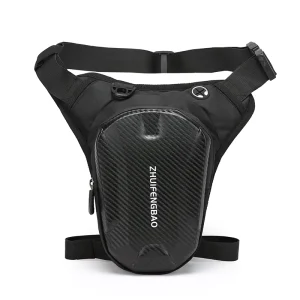 Black Carbon Fiber Pattern Hard Shell Waterproof Leg Bag Adjustable Straps Outdoor Cycling Waist Bag