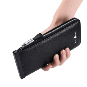 Black Genuine Leather Anti Theft Long RFID Wallet Custom Gift Phone Bag for Men