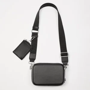 Black Leather Rigid Multi Pouch Men’s Crossbody Sling Shoulder Bag for Men