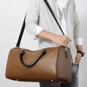 Black Men Travel Duffle Bags Waterproof Office Tote Large Capacity Weekend Bag PU Leather Handbags Shoulder Bag for Man