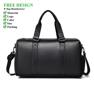 Black PU Leather Travel Duffel Bag Large Capacity Men’s Business Casual Shoulder Handbag Overnight Weekend Carry on Luggage