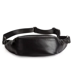 Black PU Leisure Waist Fanny Pack Fashion Phone Purse Body Waterproof Chest Cross Bag For Men Leather