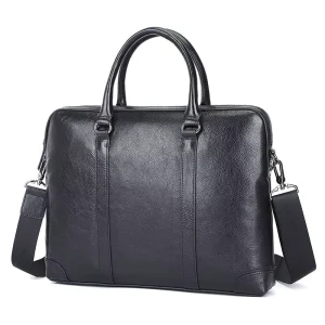 Black Travel Office Executive Attorney Leather Tote Bag Men’s 14 Inch Laptop Business Shoulder Messenger Bag Leather Men’s Briefcase