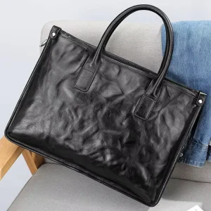 Black Travel Office Lawyer’s Bag Leather Tote Bag Men’s 14″ Laptop Business Shoulder Messenger Bag Leather Men’s Briefcase