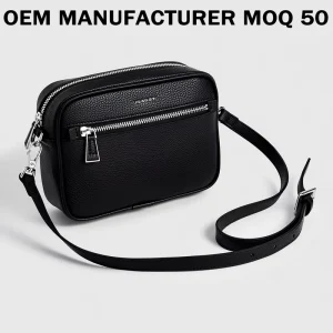 Black Vegan Leather Bag Durable Versatile Men’s Bag with Customized Logo for Work and Travel