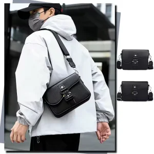 Black Vintage CrossBody Bag Business Shoulder Bag Men’s Fashion PU Leather Outdoor Messenger Bag with Waterproof Hasp and Zipper