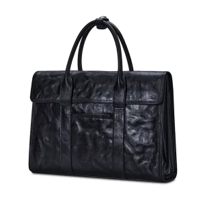 Black Vintage Men’s Briefcase Leather Business Briefcase Cowhide Handbag 15 Inch Laptop Bag