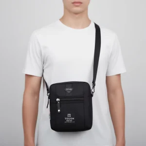 Black Waterproof Men’s Utility Shoulder Bag Outdoor Ready with Zipper Closure