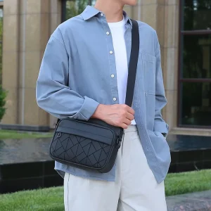 Black Waterproof Polyester Crossbody Bag Fashion Multifunctional Sling Bag Lightweight Durable Single Shoulder Bag for Men Women