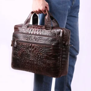 Briefcase Men’s Handbag Business Bag Head Layer Cowhide Crocodile Embossed Casual 14-inch Computer Bag Men’s Bag