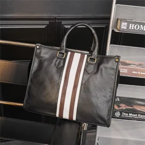 British Style Business Handbags Large Capacity Computer Men’s Bags Stripe Shoulder Briefcases with High Quality PU Leather Bag