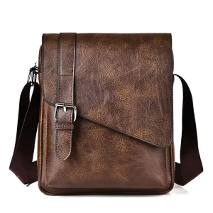 Brown Color Men’s Crossbody Bag with Adjustable Shoulder Strap Square Shape Retro Design Sling Bag for Man Work Daily