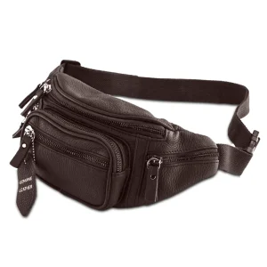 Brown Luxury Small Designer Men’s Real Genuine Soft Leather Travel Cross Body Sling Waist Belt Bag for Men