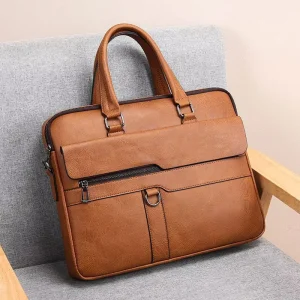 Business Bag 14 Inch Large Men Leather Briefcase for 14 Inch Laptop PU Leather Satchel Bag