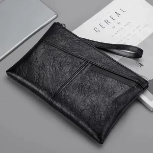 Business Casual Men’s Soft PU Leather Hand Bag Large Capacity Fashion Style Clutch Water Proof for Summer and Winter