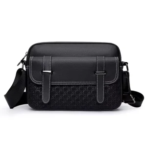 Business Casual Woven Style Factory Custom Logo Men’s PU Leather Shoulder Crossbody Bag Small Sling Messenger