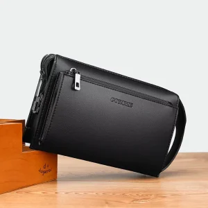 Business Clutch Bag Large Capacity Multi-Flap Pocket Zipper PU Leather Anti-Theft Password Lock Men’s Handbag