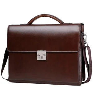 Business Design PU Leather Briefcase for Men With Password Lock Anti-theft Men’s Portable Briefcase Handbag