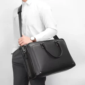 Business Genuine Leather Hard Bag Men’s Waterproof Large Capacity Laptop Shoulder Crossbody Briefcase