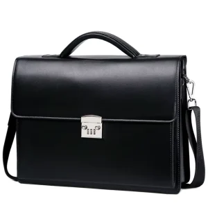 Business Men Briefcase Theftproof Black OL Handbag PU Leather Hardware Multi pocket Hand Briefcase With Code Lock