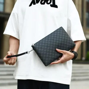 Business Men Clutch Bag Fashion Large Capacity Men’s Envelope Wallet Lightweight HandBag with Waterproof PU Removable Wristband
