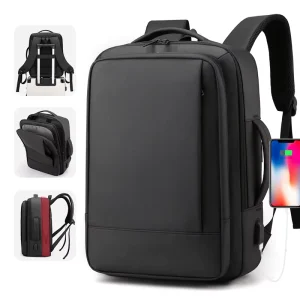 Business Men’s Expandable Waterproof Durable Backpack Stylish Laptop Bag Polyester Lining Earthquake Resistant Curved