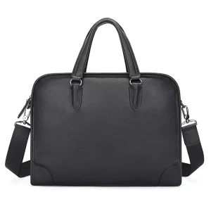 Business Men’s Genuine Leather Vintage Soft Bag Waterproof A4 14inch Laptop Cross Body Briefcase with Zipper Closure