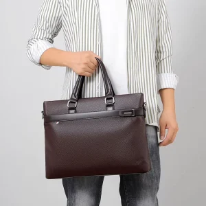 Business Men’s Shoulder Bag PU Leather Handbag with Multiple Carrying Options for Office and Daily Use