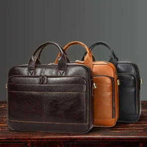 Business Office Men Briefcase Leather 15 Inch Laptop Bag Messenger Bag Genuine Leather Briefcase