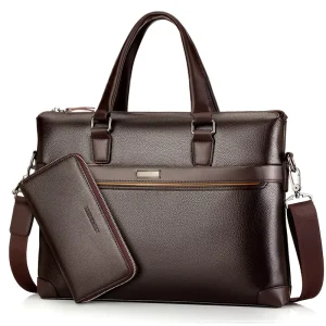 Business PU Leather Men’s Handbag Laptop Briefcase with Zipper