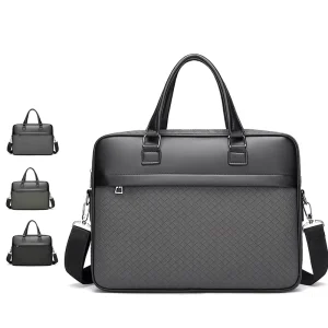 Business PU Leather Men’s Laptop Briefcase with Zipper Waterproof Adjustable Strap Laptop Shoulder Bag for Men