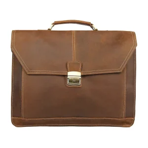 Business Retro Genuine Leather Men’s Waterproof Zipper Closure Multifunctional Briefcase Shoulder Crossbody