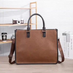 Business Style 14inch Laptop Bag Single Shoulder Crossbody Crazy Horse Crazy Leather PU Briefcase Large Zipper Handbag for Work