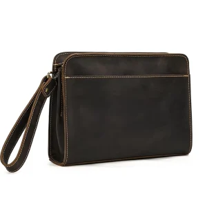 Business Style Soft Leather Male Bag Leather Clutches Men Envelope Clutch Bag Men’s Handbag Clutch Bag with Wrist Belt